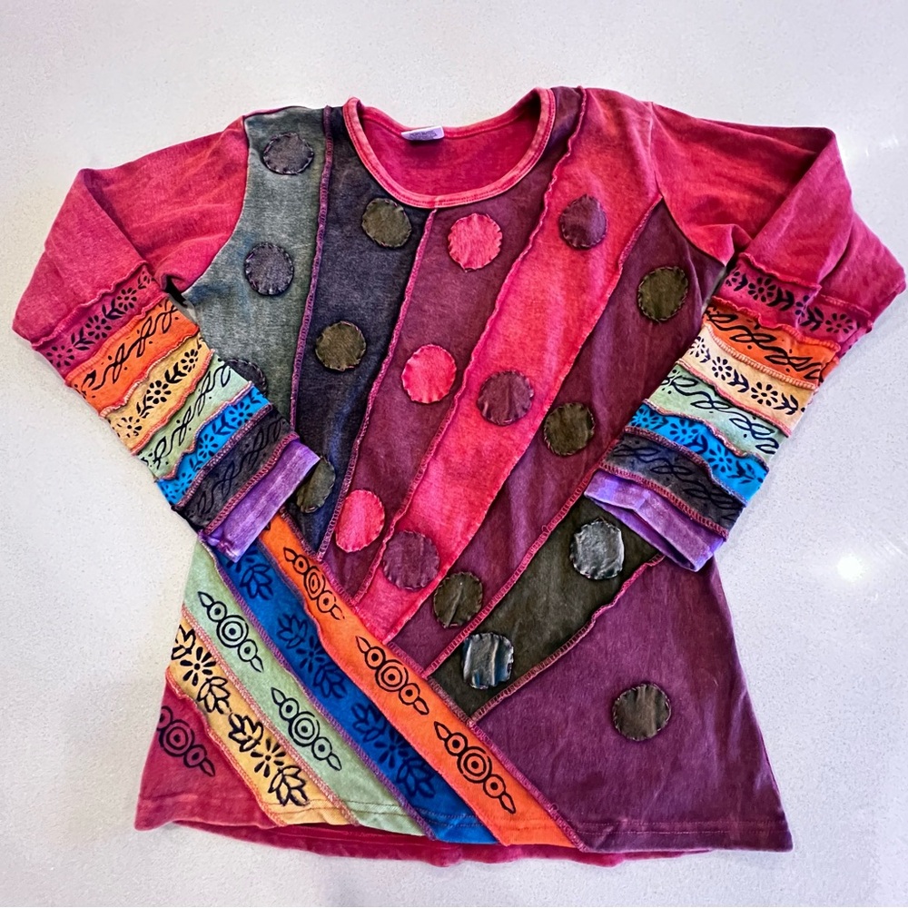 Bohemian Patchwork Long Sleeve Top Sz L/XL